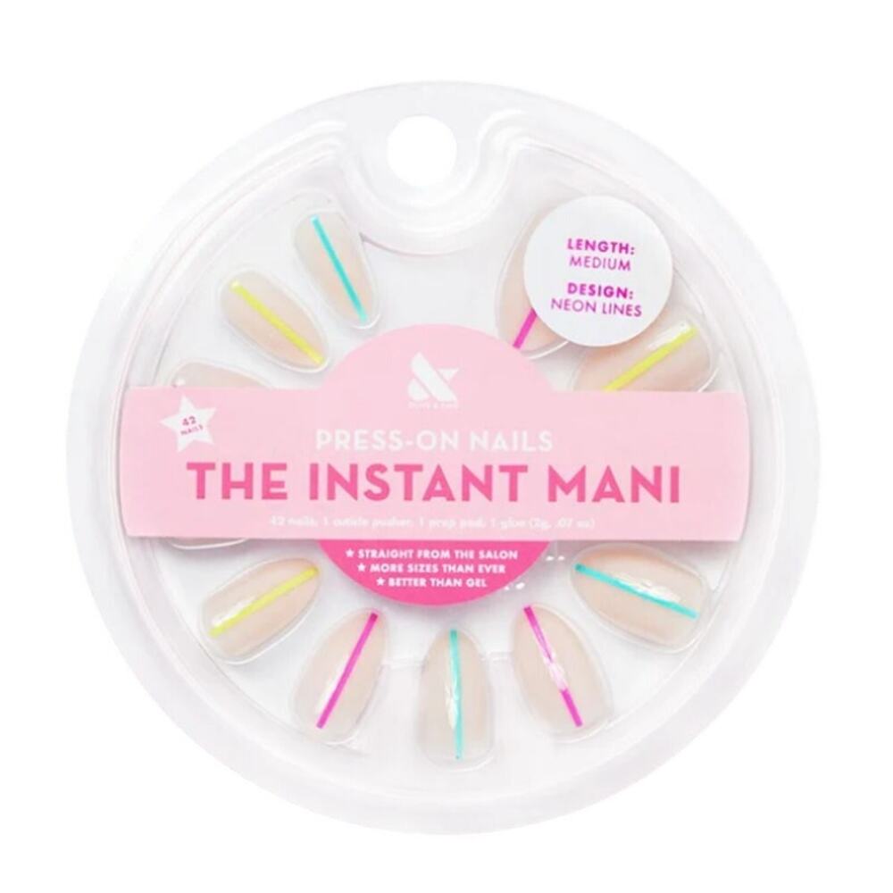 Olive & June Press‑On Nails –Neon Lines – Almond Medium
